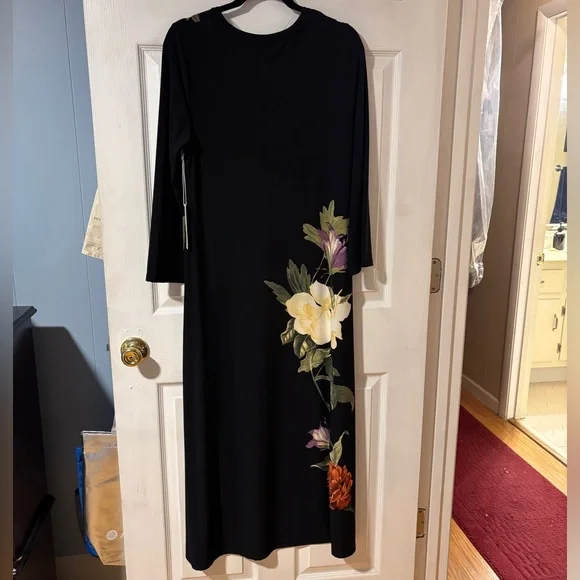 Chico's Flare Long Sleeve Black Floral Pattern Maxi Dress - Picture 7 of 14